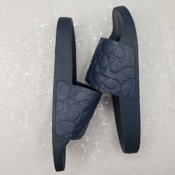 Coach Men's Slide Signature Leather Dark Demin Blue slip on Casual Sport - Picture 2 of 9